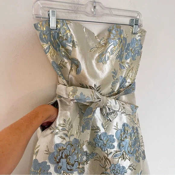 Le Chateau Brocade Strapless Midi Dress Champagne Blue Floral  NWT Small - Picture 8 of 15